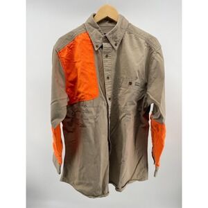 Woolrich Hunting Shirt Mens L Khaki Blaze Orange Shooting Outdoor Button Up